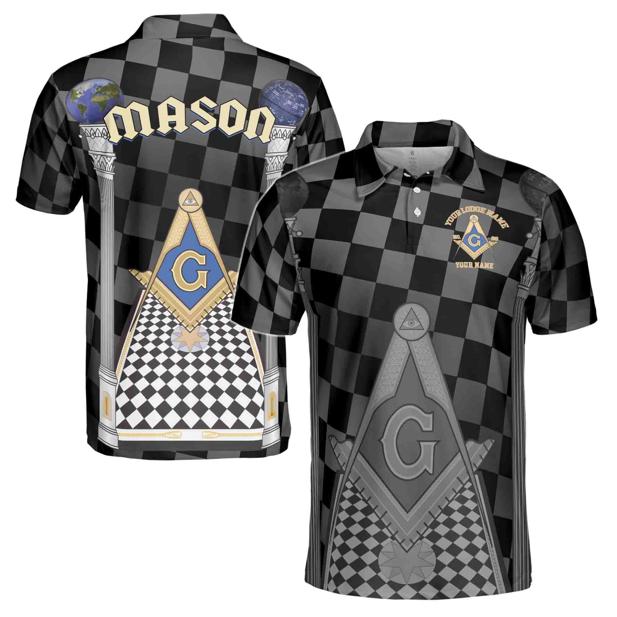 Personalized Blue Lodge Freemasonry With Caro Pattern Men's Polo Shirt