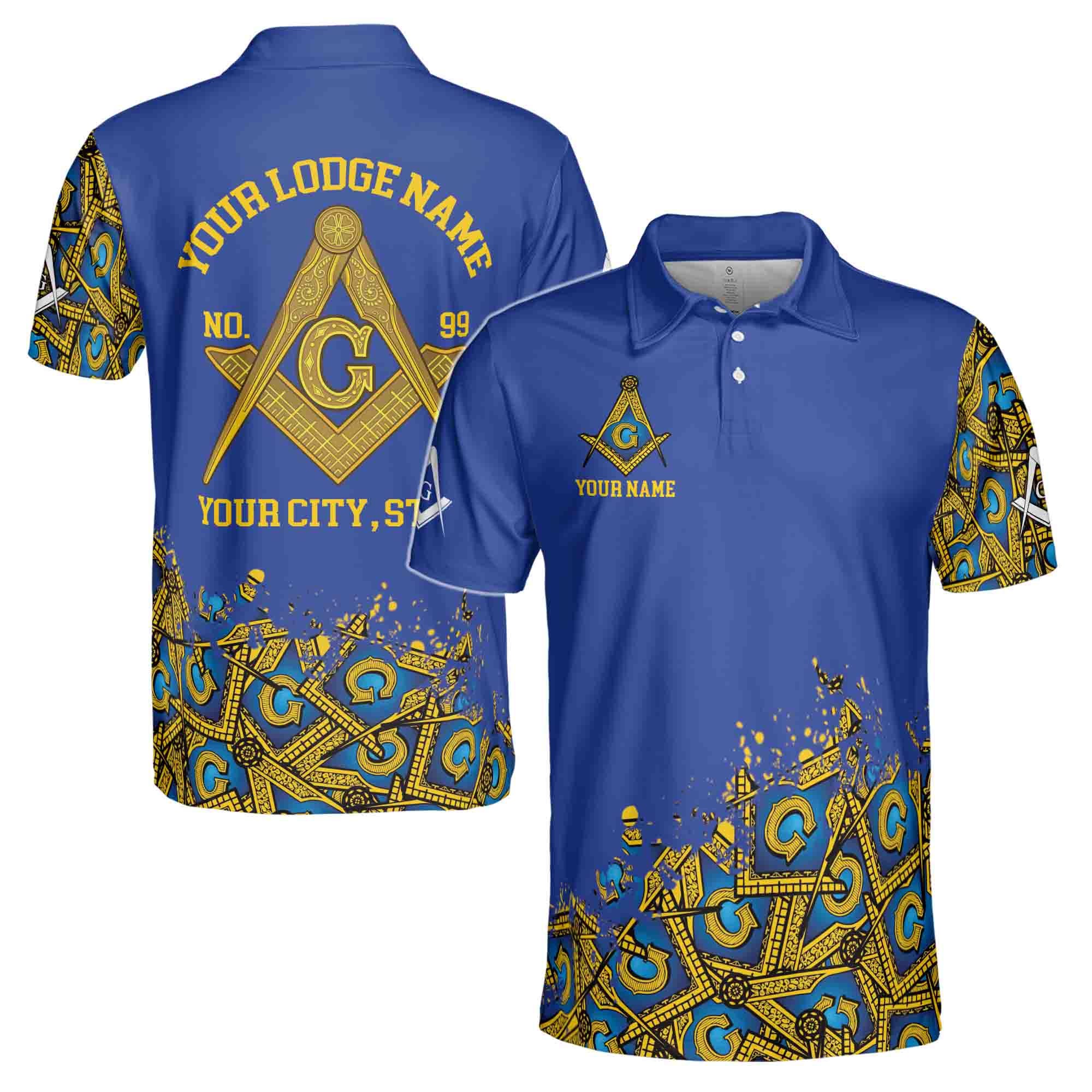 Alternative view of Personalized Blue Lodge Master Mason Mansonic Men's Polo Shirt