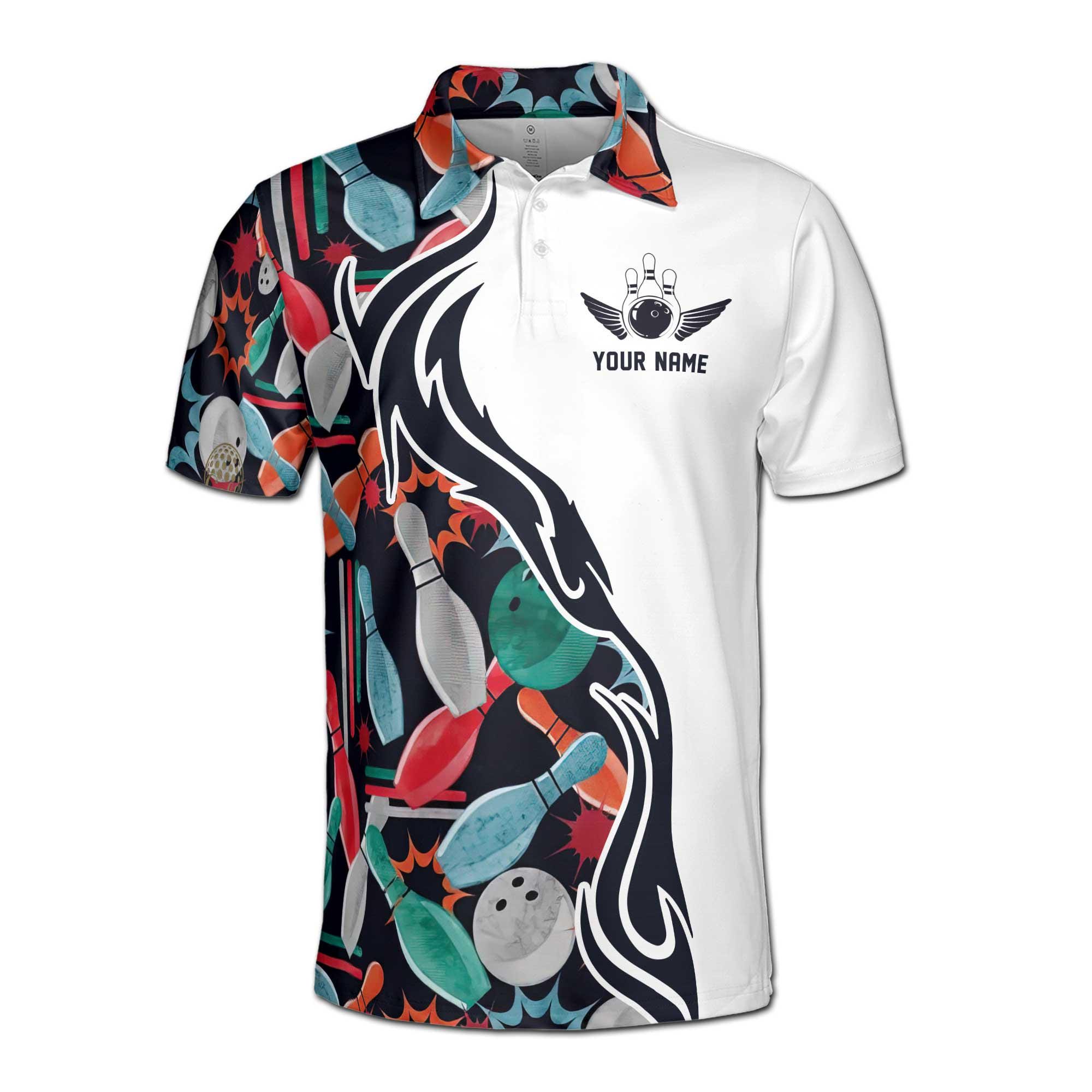 Alternative view of Personalized Bowling Pattern Colorful Bowling Team Men's Polo Shirt