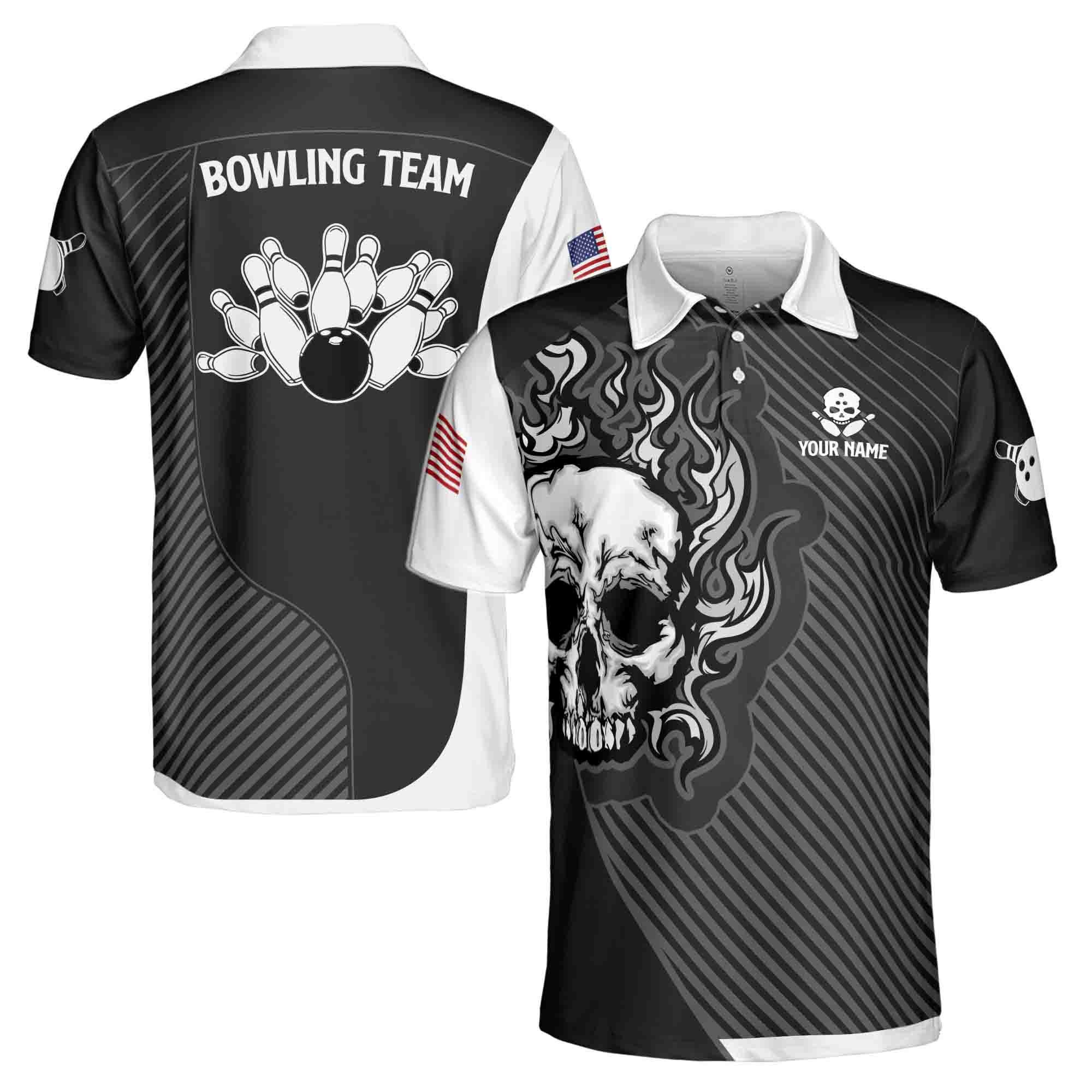 Personalized Bowling Skull Pattern Sport Design Men's Polo Shirt