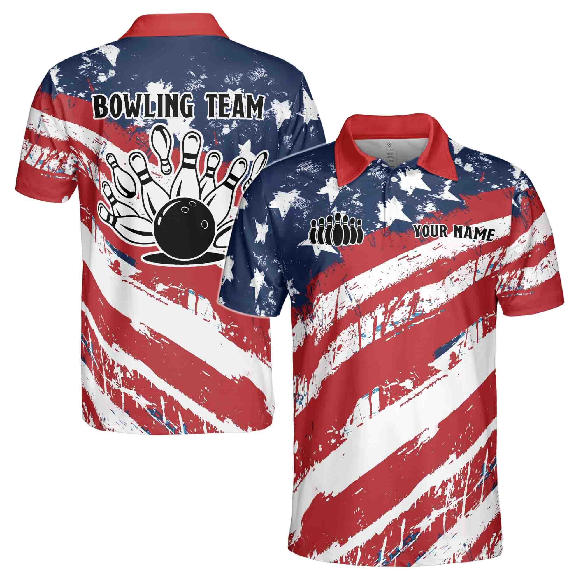 Personalized Bowling Sport Patriotic American Flag Men's Polo Shirt