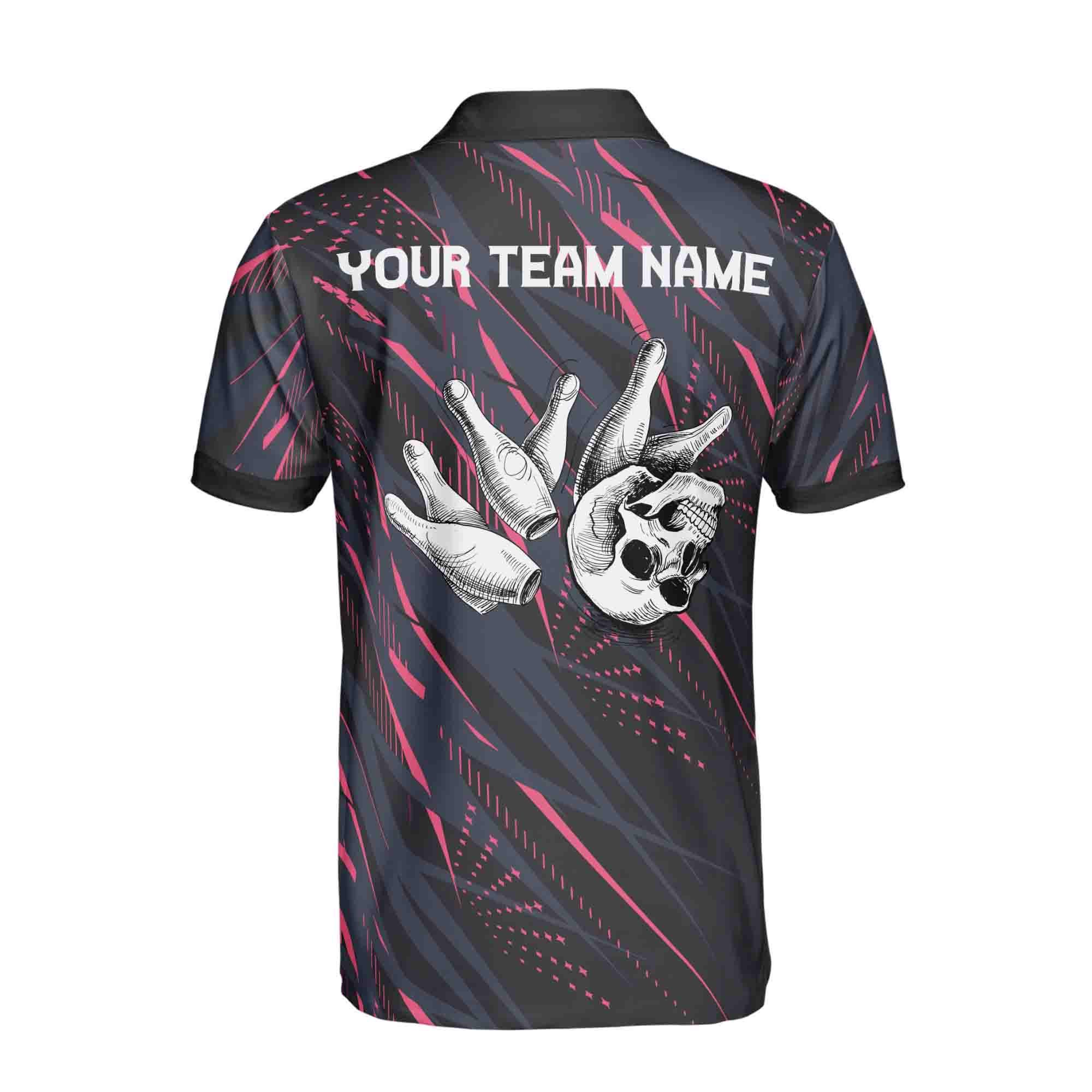 Personalized Bowling Team Funny Skull Men's Polo Shirt - Image 3
