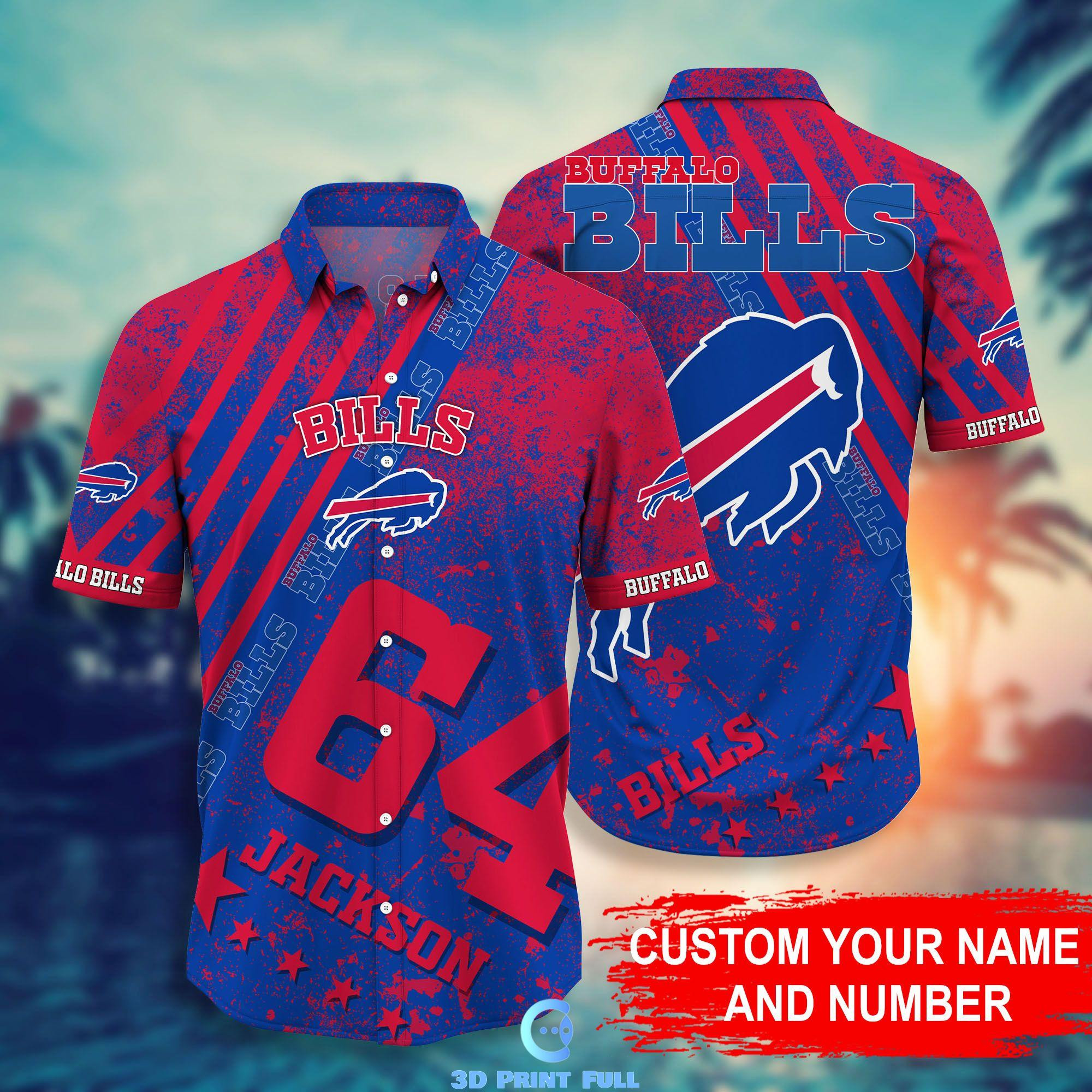 Personalized Buffalo Bills Logo And Number Hawaiian Shirt Tropical Aloha Button Up