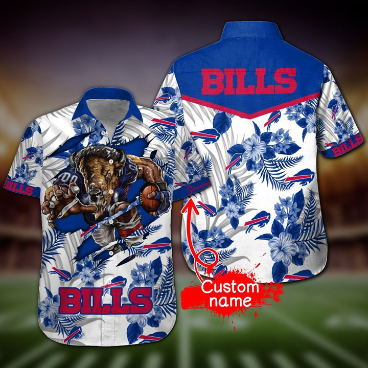 Personalized Buffalo Bills Mascot Hawaiian Shirt Tropical Aloha Button Up