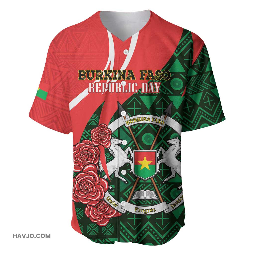 Personalized Burkina Faso Republic Day Bogolan Mudcloth Coat Of Arms Design Baseball Jersey