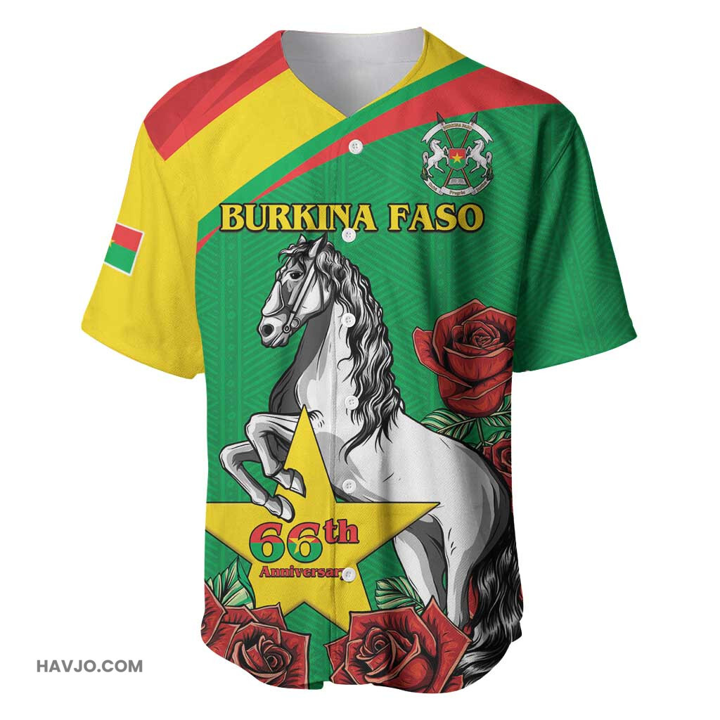Personalized Burkina Faso White Stallion With Red Rose Republic Day Baseball Jersey