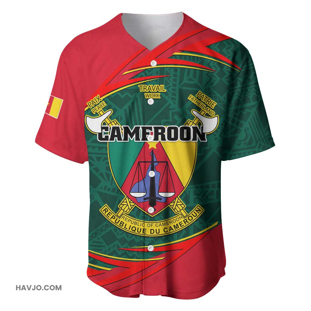 Personalized Cameroon with Cameroun Coat of Arms and African Pattern Baseball Jersey