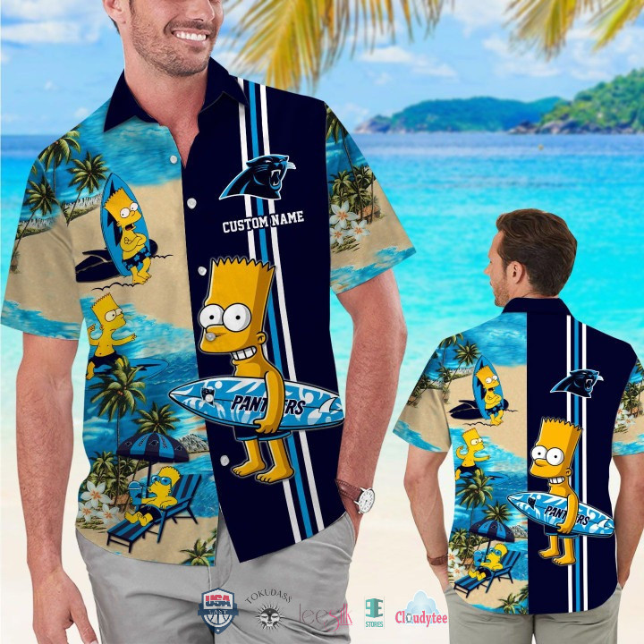 Personalized Carolina Panthers Bart Simpson Hawaiian Shirt Tropical Aloha Button Up