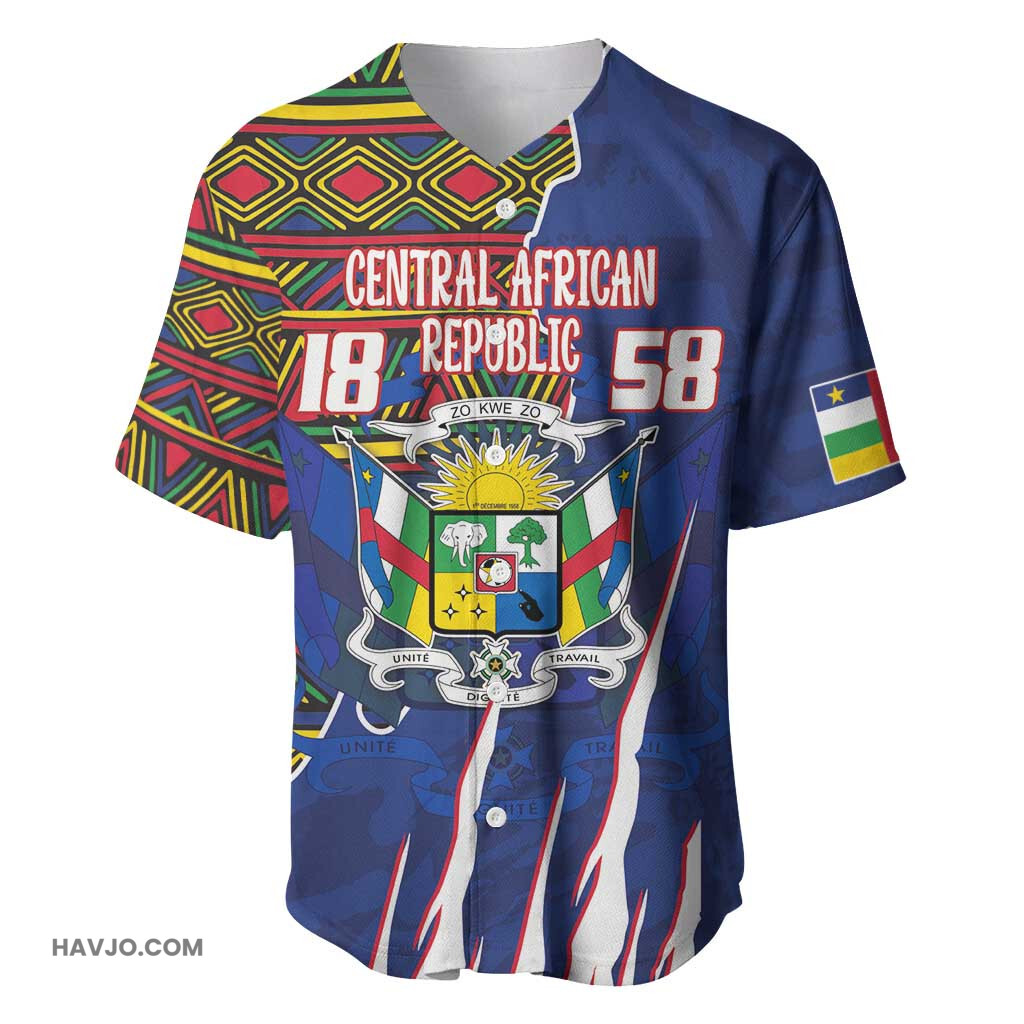 Personalized Central African Republic Coat Of Arms Kente Pattern Baseball Jersey