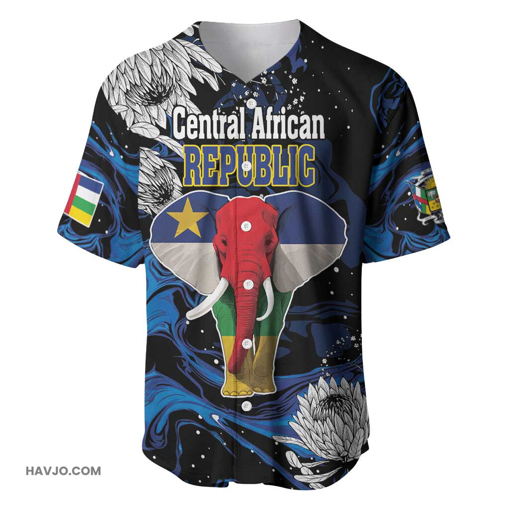 Personalized Central African Republic Elephant With King Protea Baseball Jersey