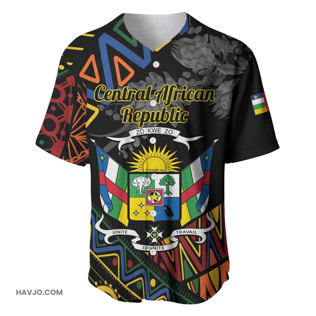 Personalized Central African Republic Protea African Pattern Baseball Jersey