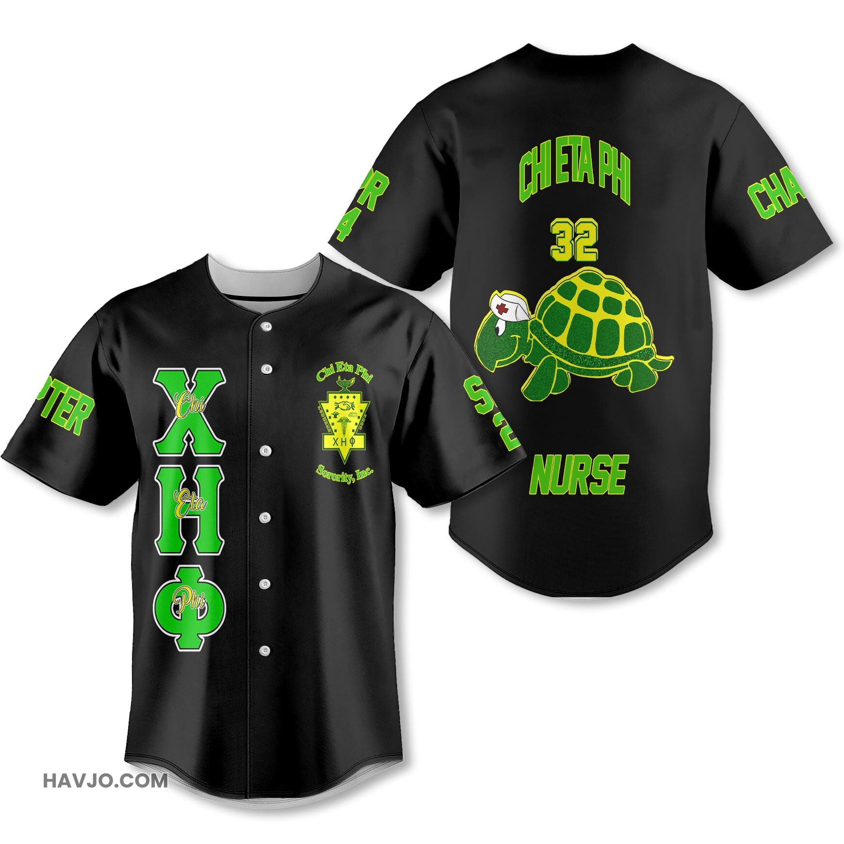 Personalized Chi Eta Phi Black Turtle Nurse Style Baseball Jersey
