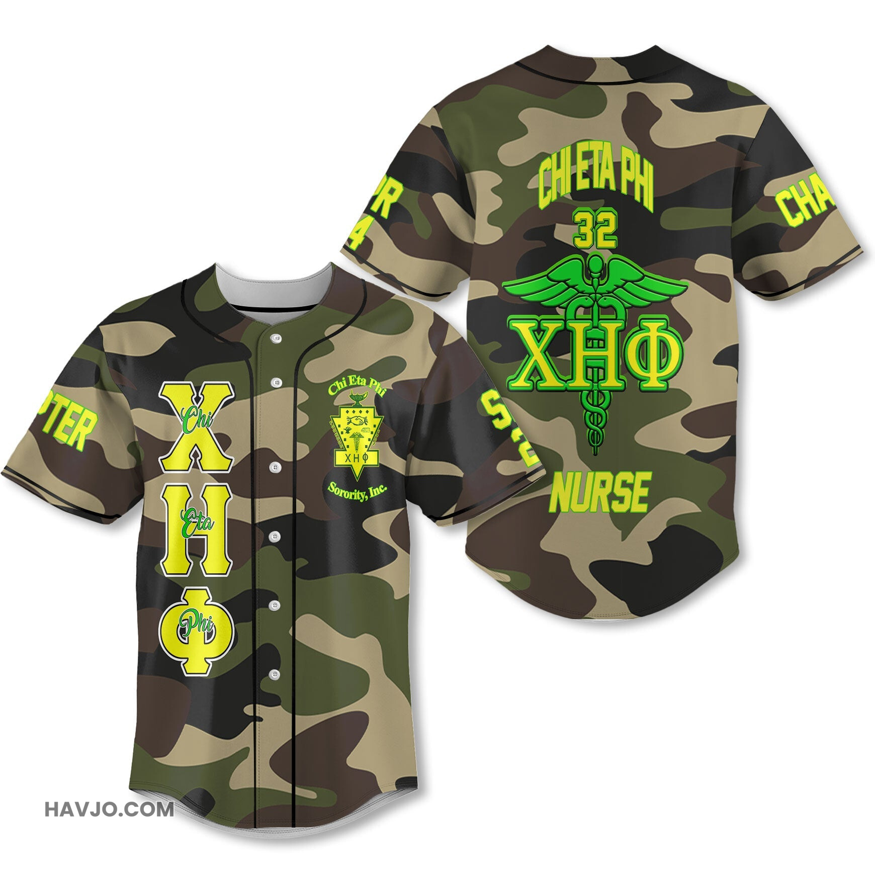 Personalized Chi Eta Phi Camouflage CEP Cross Style Baseball Jersey