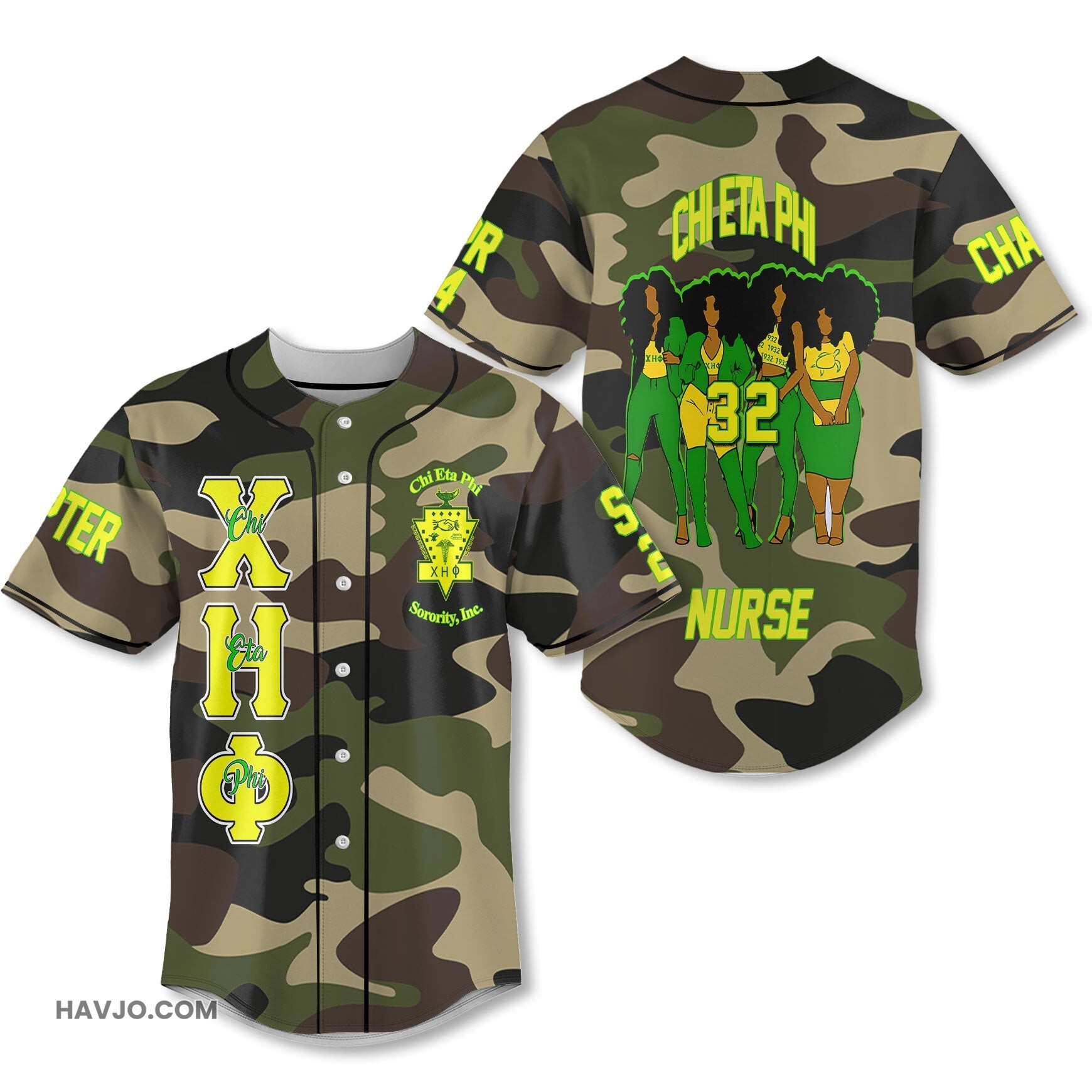 Personalized Chi Eta Phi Camouflage CEP Women Style Baseball Jersey