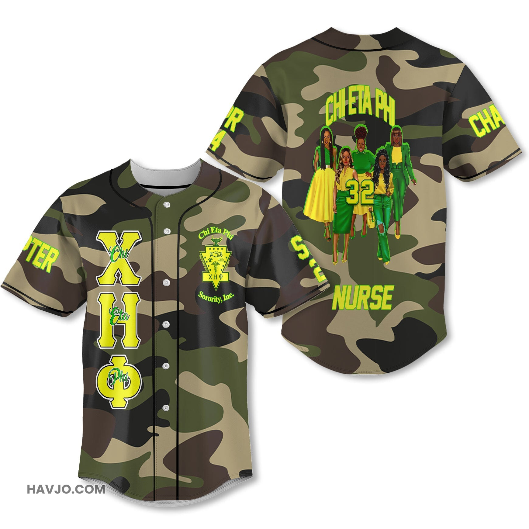Personalized Chi Eta Phi Camouflage Chi Ladies Style Baseball Jersey