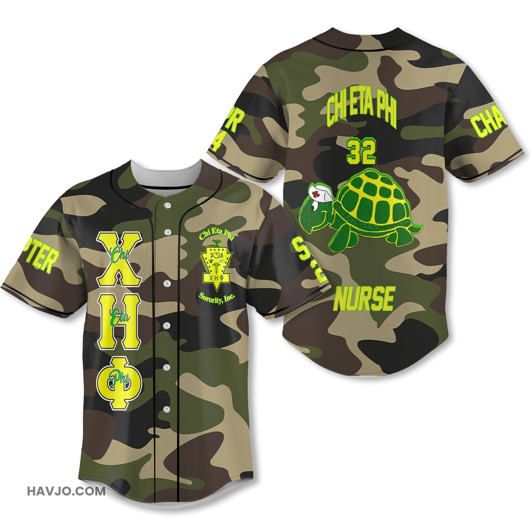 Personalized Chi Eta Phi Camouflage Turtle Nurse Style Baseball Jersey