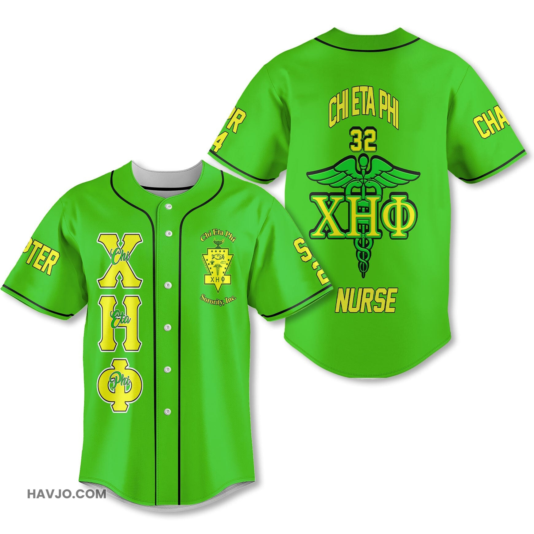 Personalized Chi Eta Phi Green CEP Cross Style Baseball Jersey
