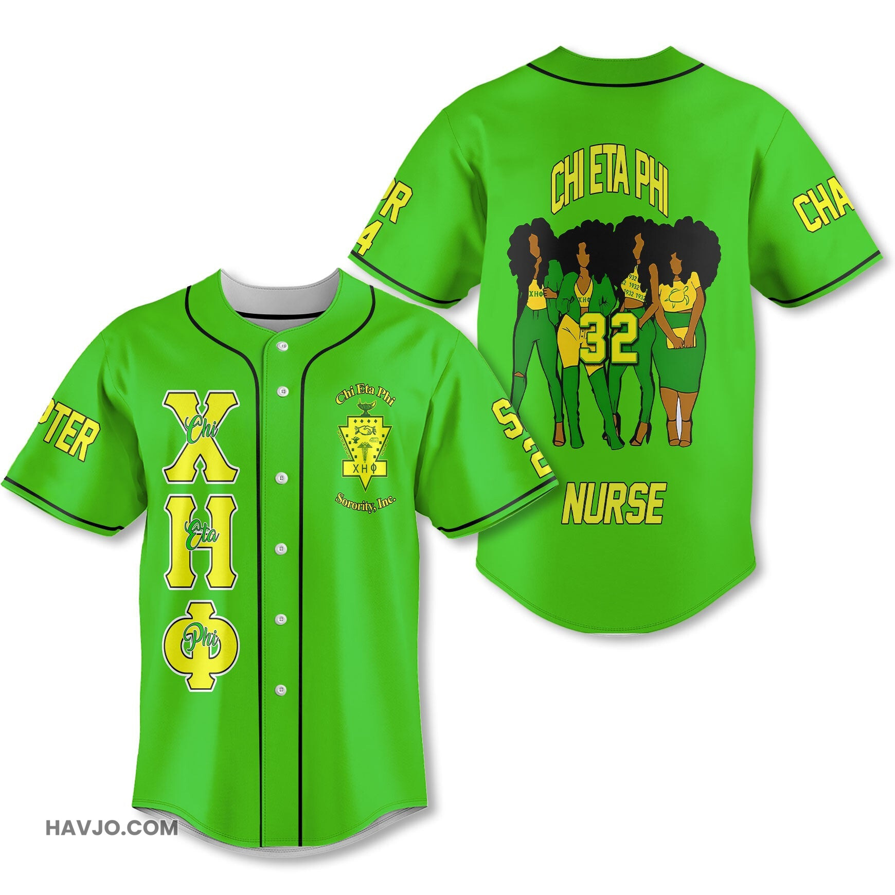 Personalized Chi Eta Phi Green CEP Women Style Baseball Jersey