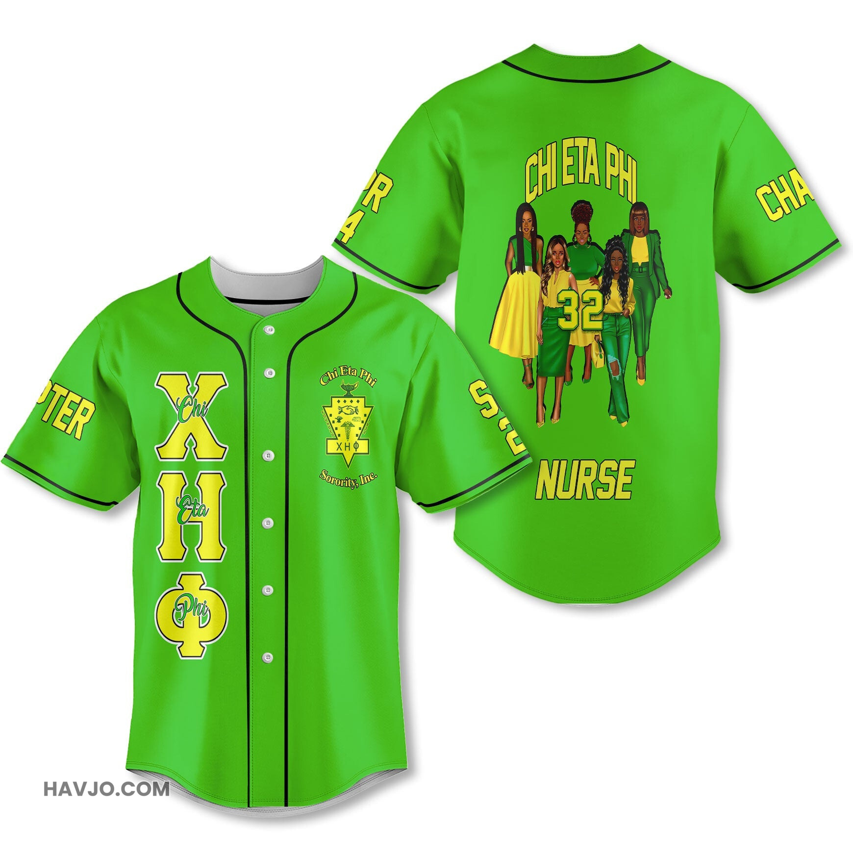 Personalized Chi Eta Phi Green Chi Ladies Style Baseball Jersey