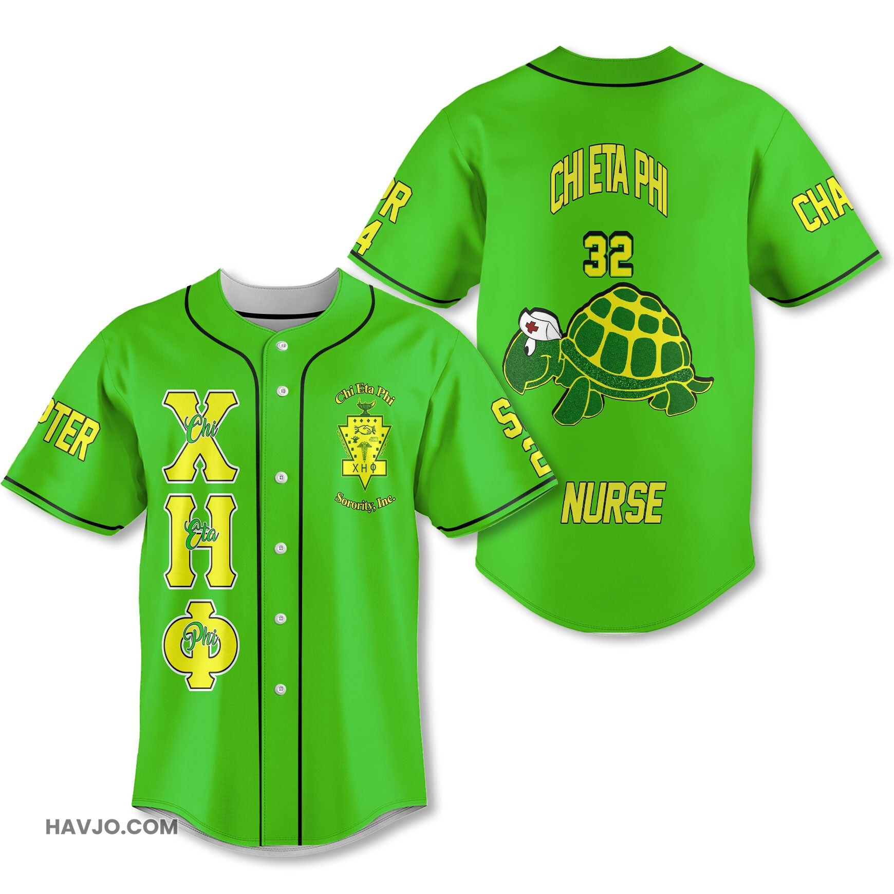 Personalized Chi Eta Phi Green Turtle Nurse Style Baseball Jersey