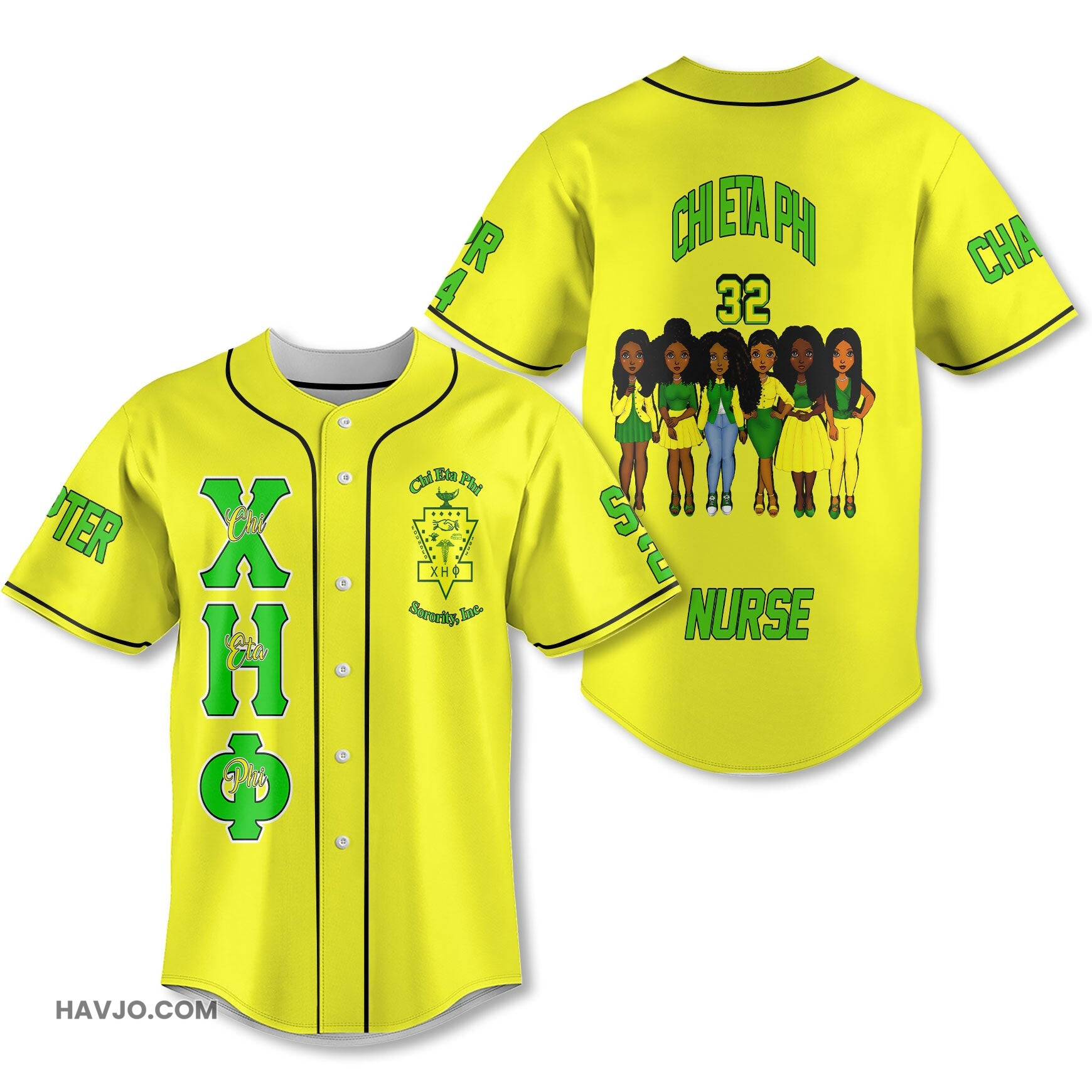Personalized Chi Eta Phi Yellow CEP Sisters Style Baseball Jersey