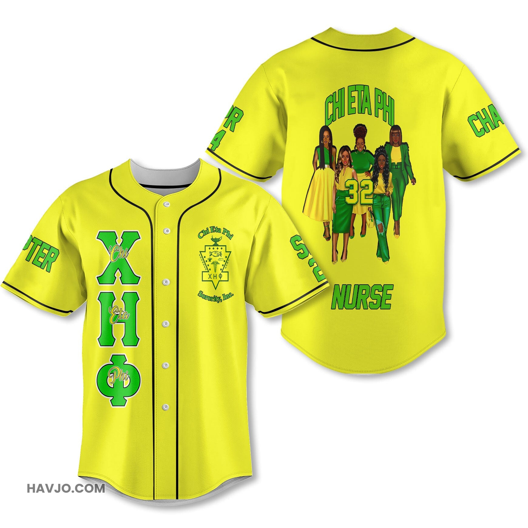 Personalized Chi Eta Phi Yellow Chi Ladies Style Baseball Jersey