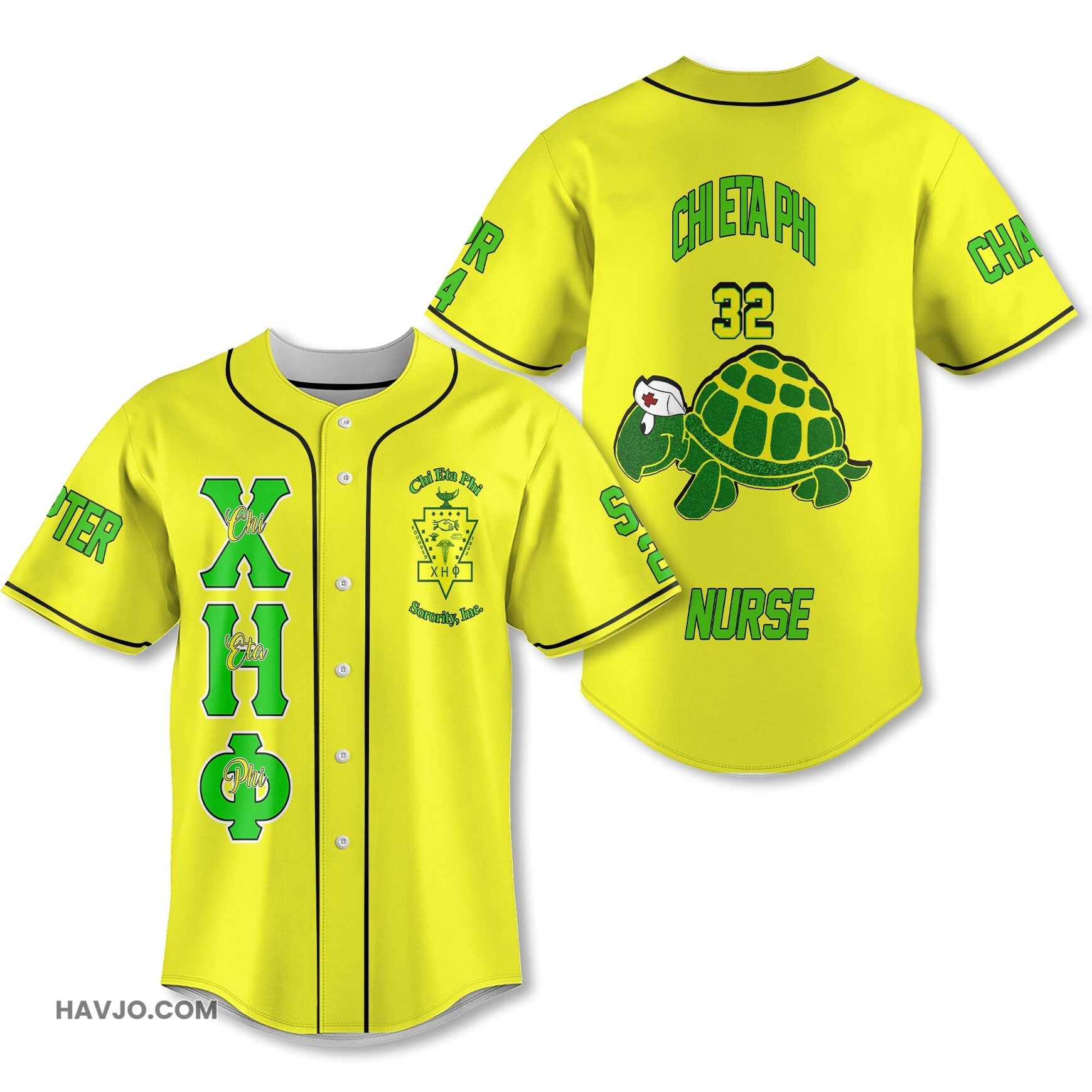 Personalized Chi Eta Phi Yellow Turtle Nurse Style Baseball Jersey