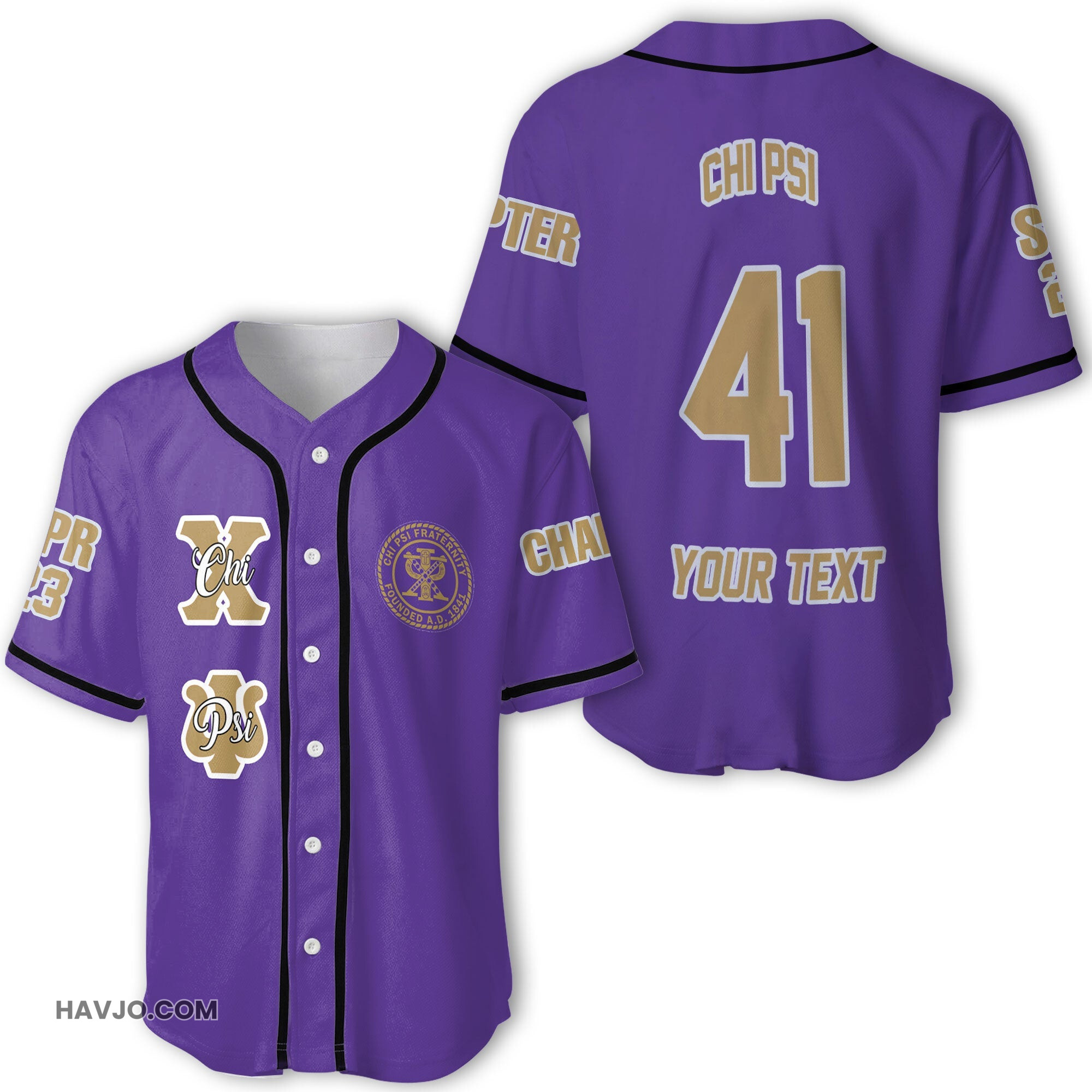 Personalized Chi Psi Original Purple Style Baseball Jersey