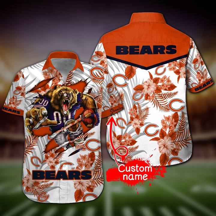 Personalized Chicago Bears Mascot Hawaiian Shirt Tropical Aloha Button Up