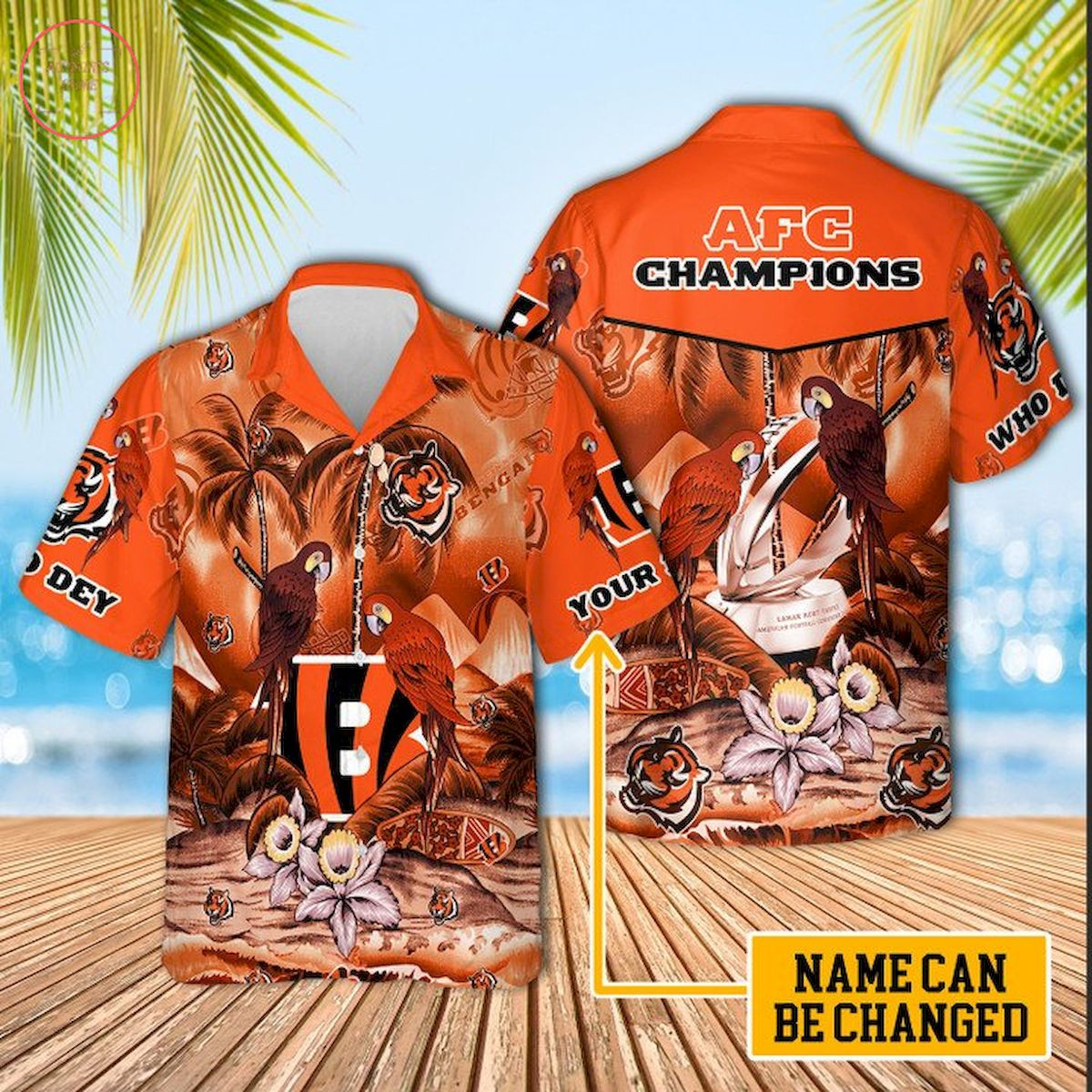 Personalized Cincinnati Bengals Afc Champions Unisex Hawaiian Shirt Tropical Aloha Button Up