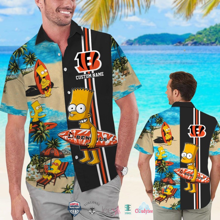 Personalized Cincinnati Bengals Bart Simpson Hawaiian Shirt Tropical Aloha Button Up
