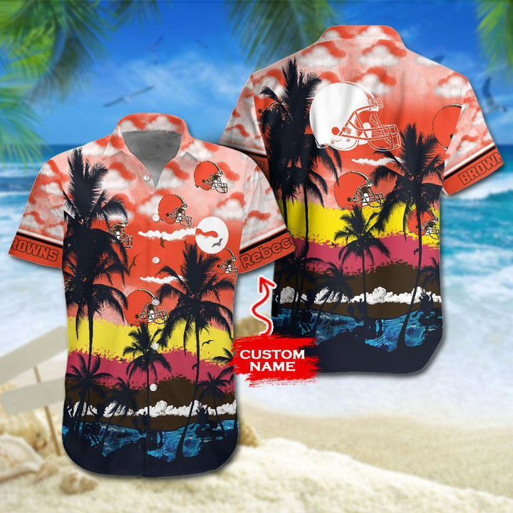 Personalized Cleveland Browns Hawaiian Shirt Tropical Aloha Button Up