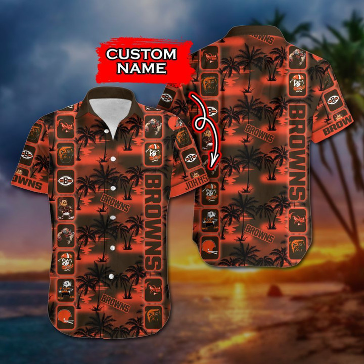 Personalized Cleveland Browns Hawaiian Shirt Tropical Aloha Button Up
