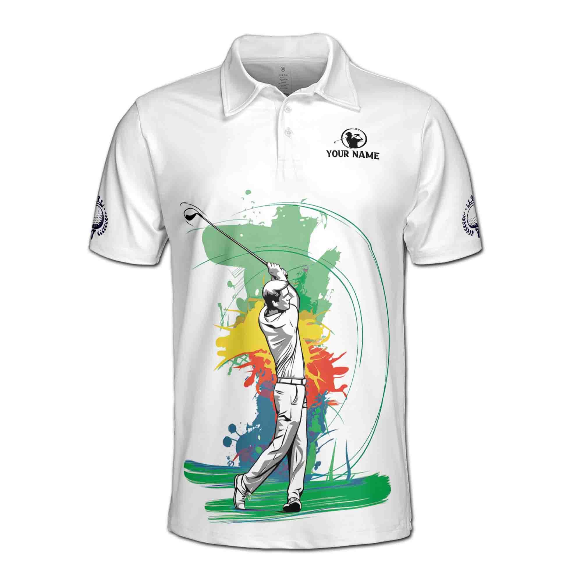 Alternative view of Personalized Colorful Golfer Look For The Ball Repeat Men's Polo Shirt