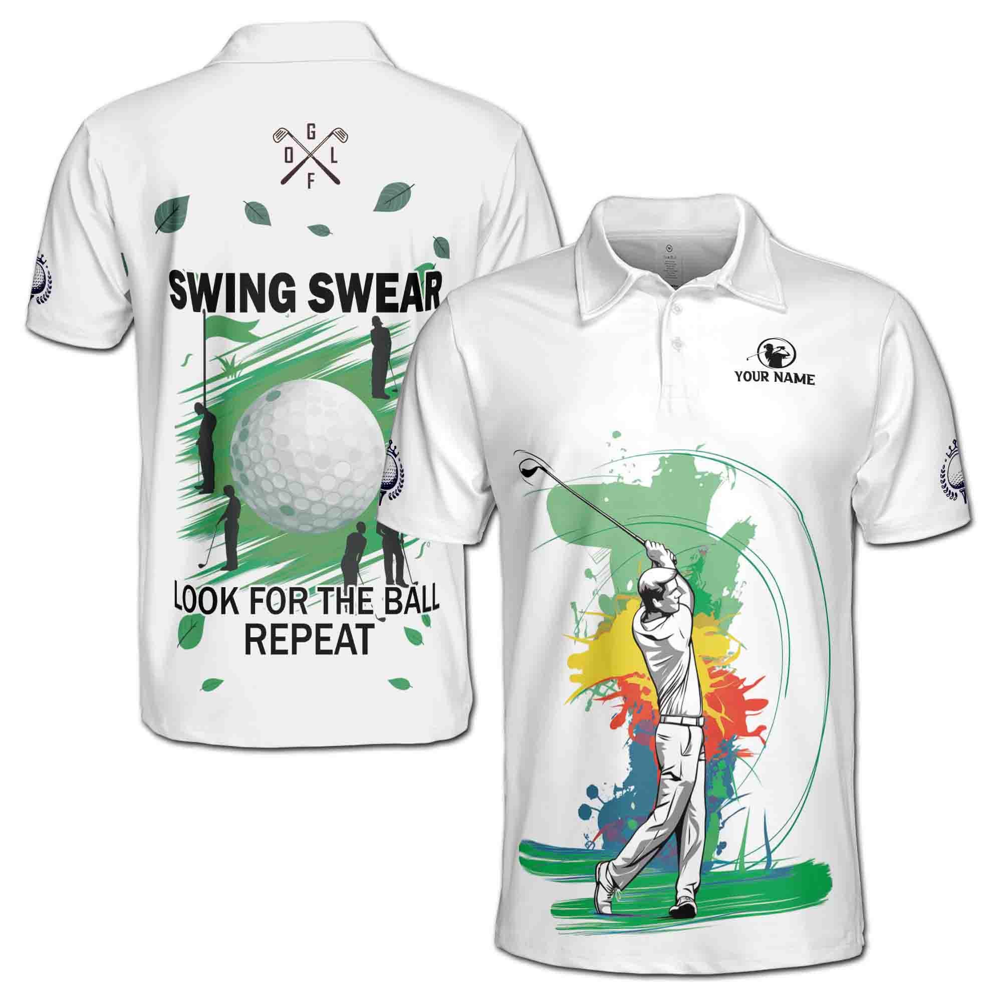 Personalized Colorful Golfer Look For The Ball Repeat Men's Polo Shirt
