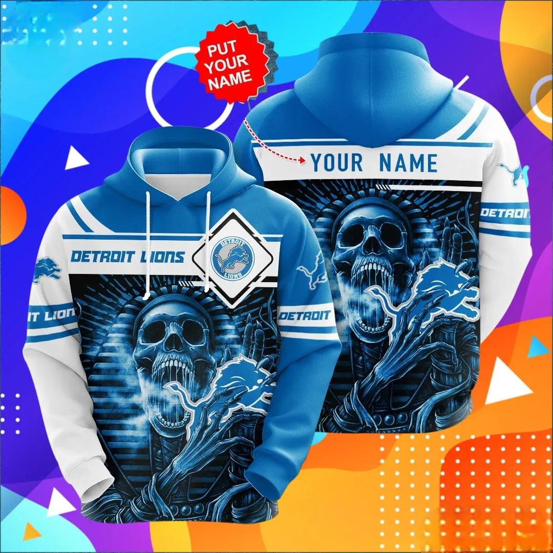 Personalized Custom Name Detroit Lions Skull NFL 3D All Over Print Hoodie