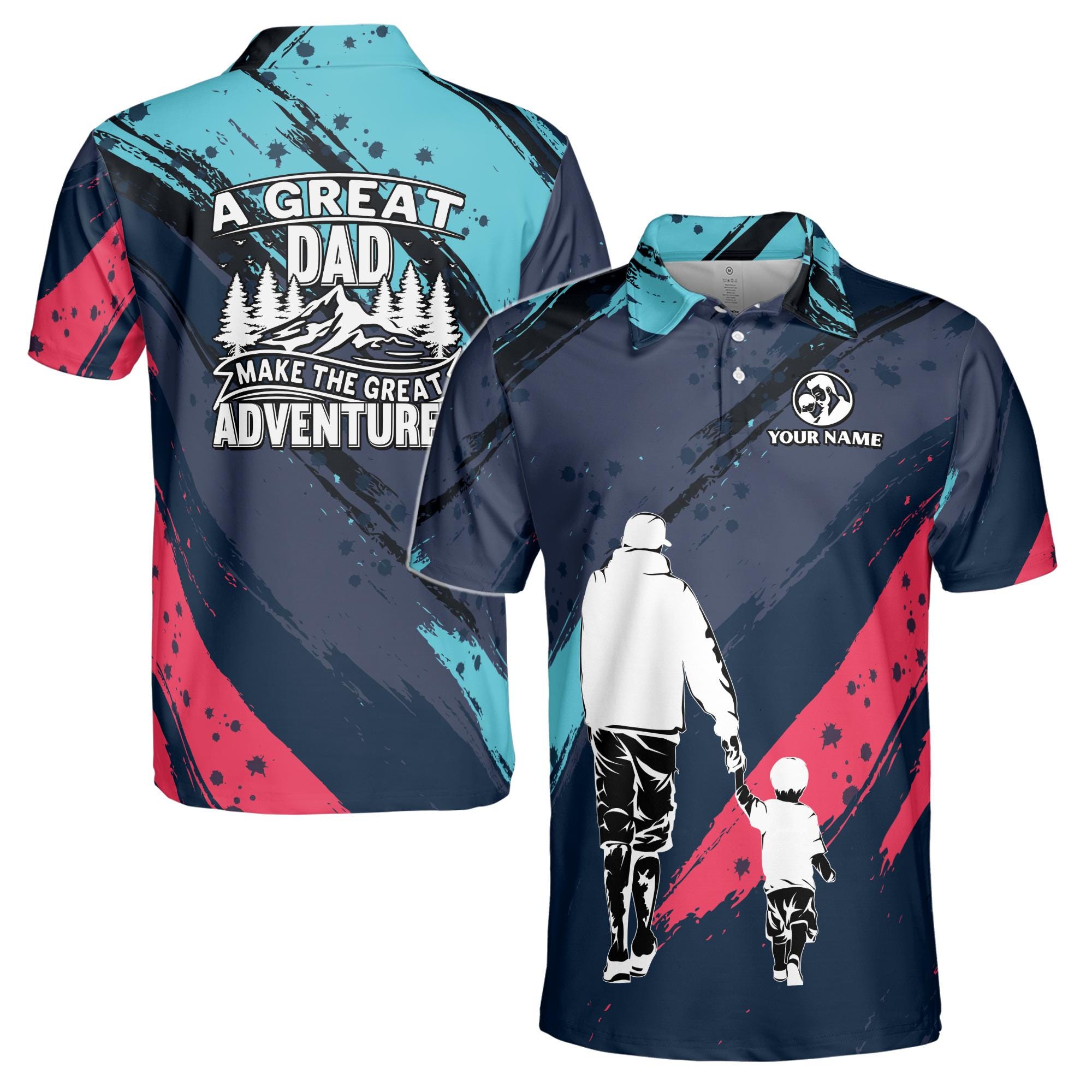 Alternative view of Personalized Dad Polo Shirt: Colorful Splash 3D Print, Adventure Gift