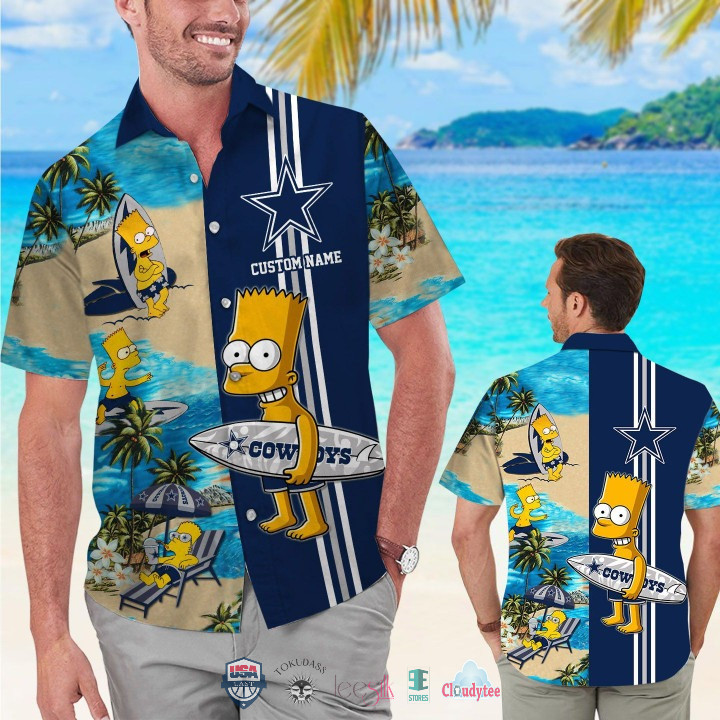 Personalized Dallas Cowboys Bart Simpson Hawaiian Shirt Tropical Aloha Button Up