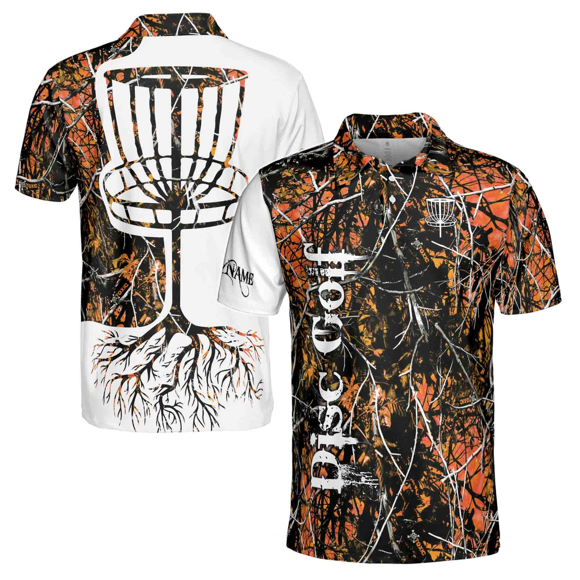 Personalized Dark Orange Jungle Deep Heart Disc Golf Men's Polo Shirt