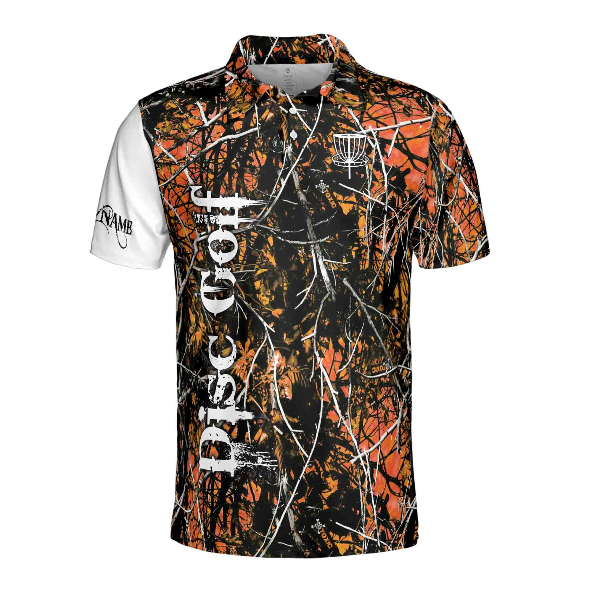 Alternative view of Personalized Dark Orange Jungle Deep Heart Disc Golf Men's Polo Shirt