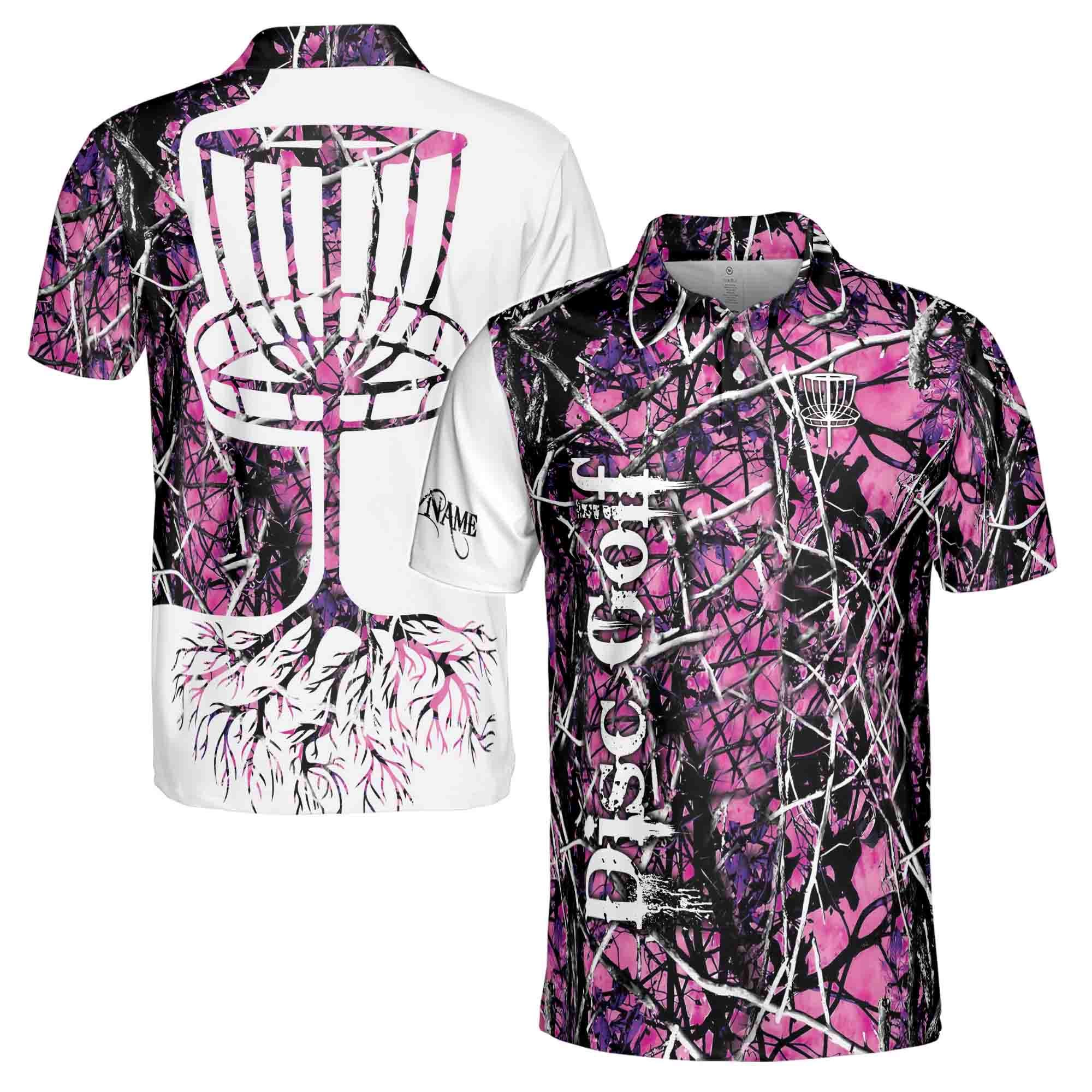 Personalized Dark Pink Jungle Deep Heart Disc Golf Men's Polo Shirt