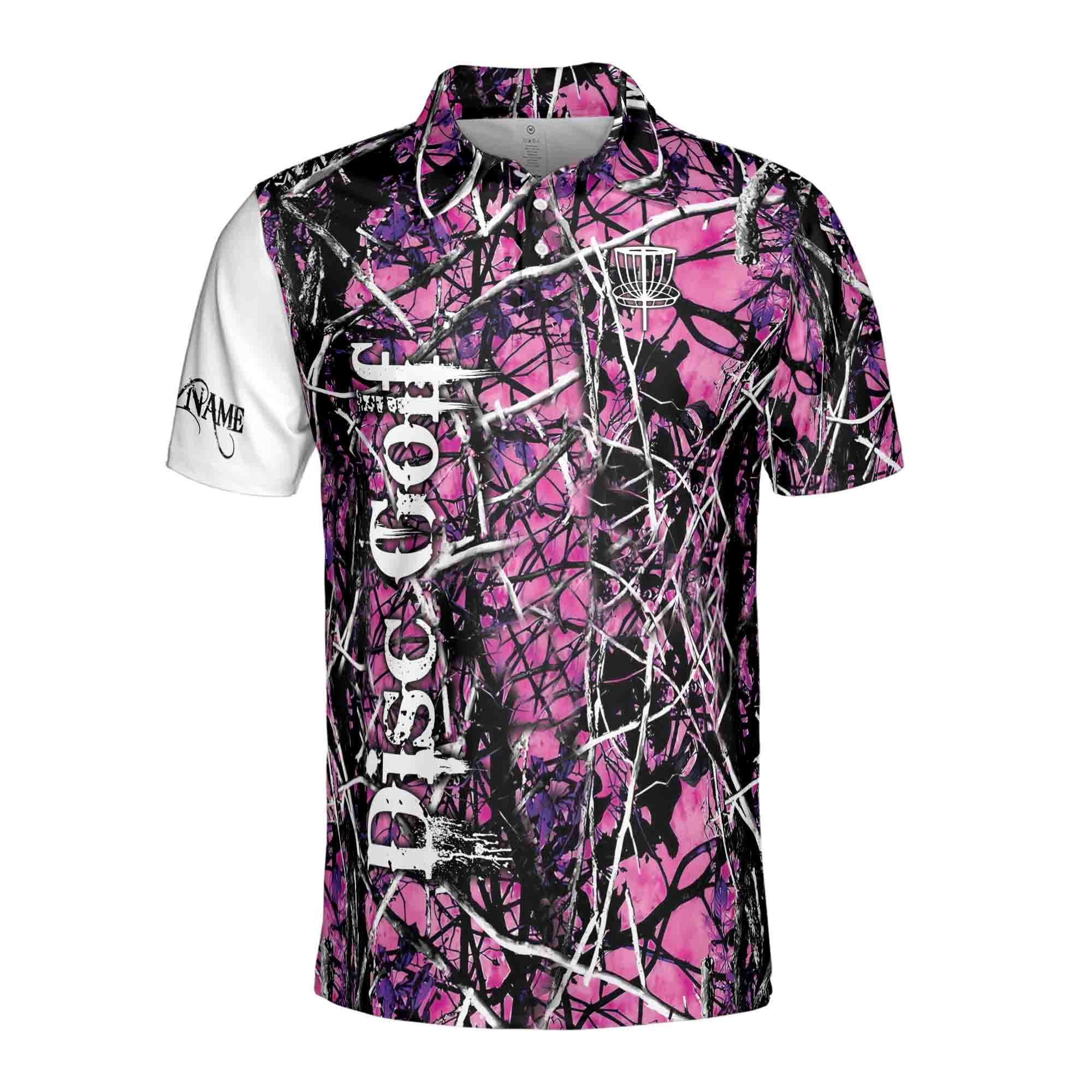 Alternative view of Personalized Dark Pink Jungle Deep Heart Disc Golf Men's Polo Shirt