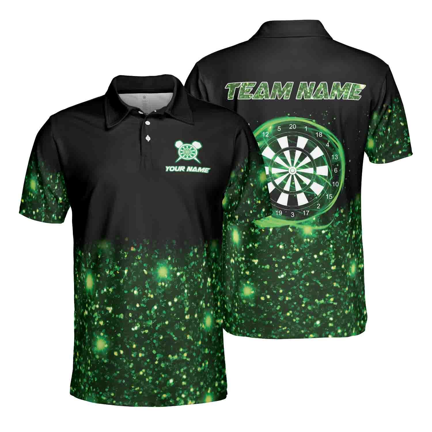 Personalized Darts Dartboard Green Glittering Team Name Men's Polo Shirt