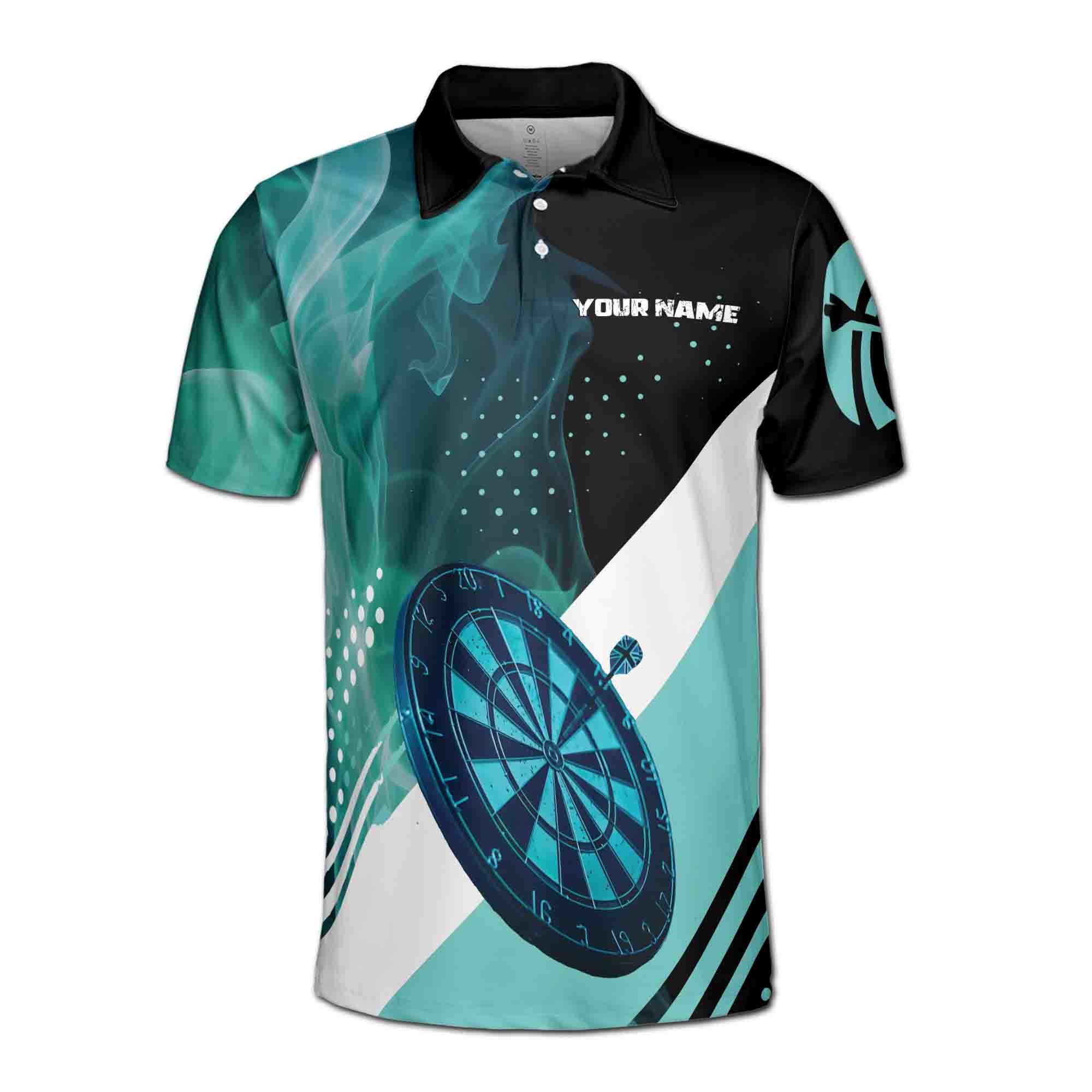 Alternative view of Personalized Darts Player Blue Smoke Gift for Darts Lover Men's Polo Shirt