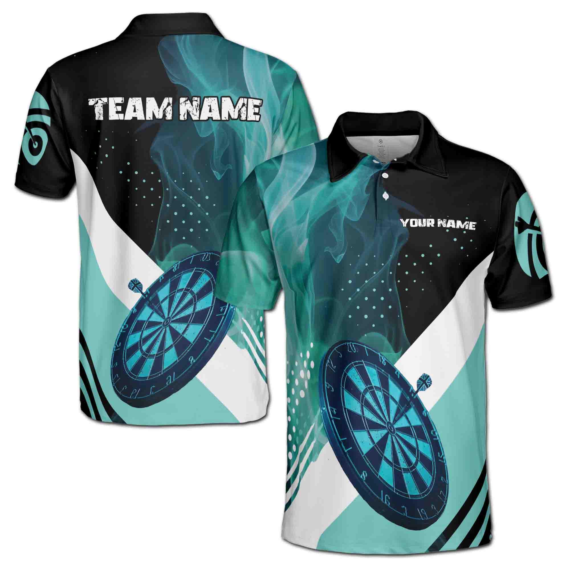 Personalized Darts Player Blue Smoke Gift for Darts Lover Men's Polo Shirt