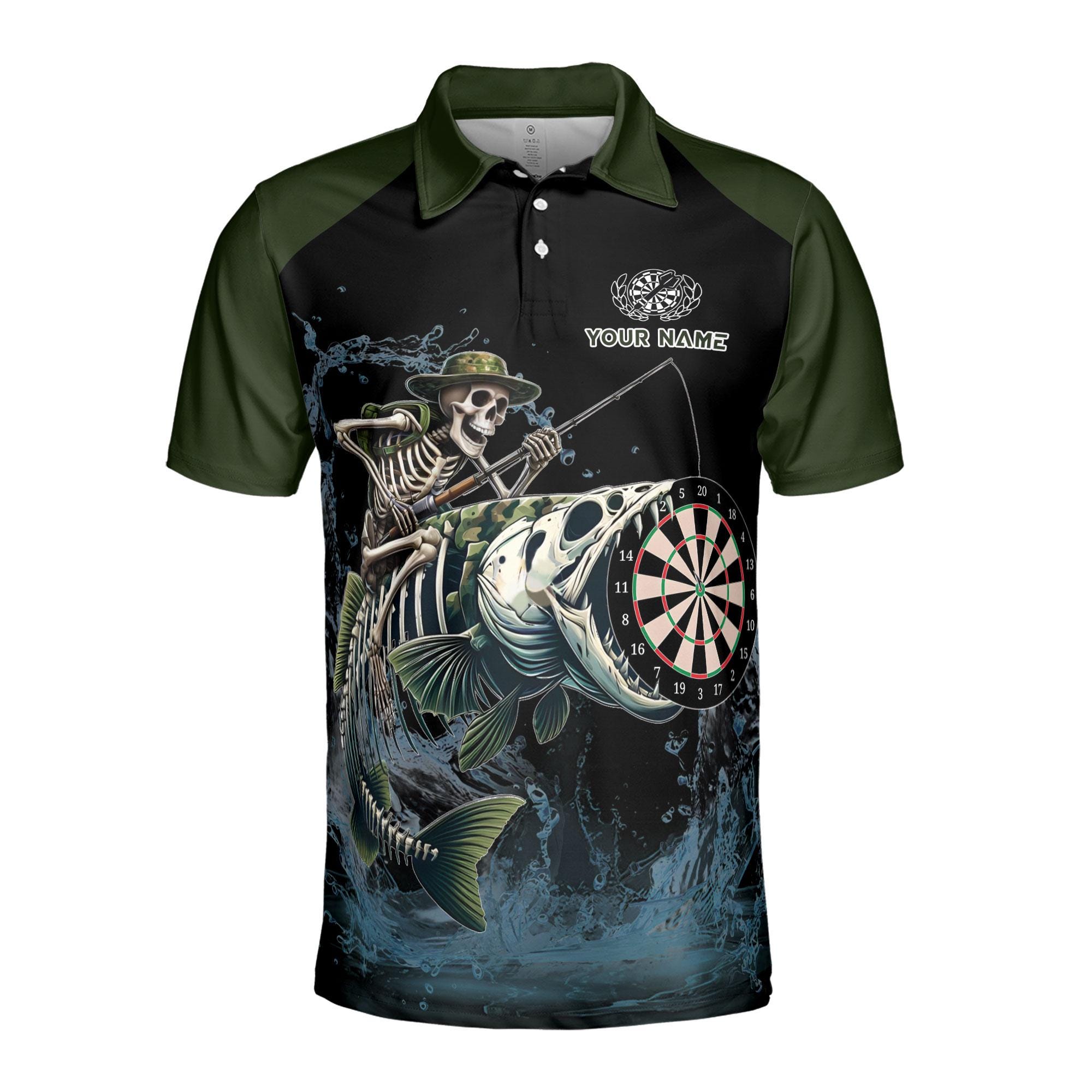 Alternative view of Personalized Darts Polo Shirt Skeleton Fishing Catch Men's Polo Shirt