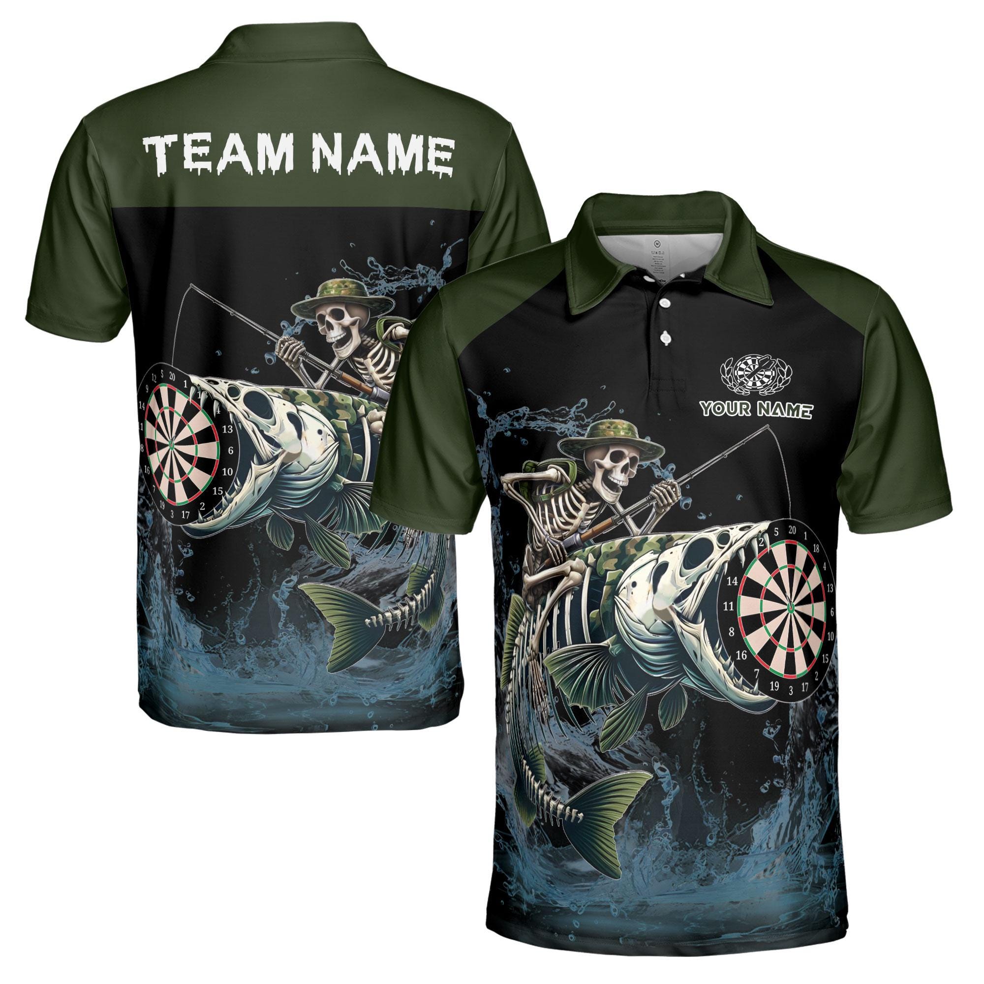 Personalized Darts Polo Shirt Skeleton Fishing Catch Men's Polo Shirt