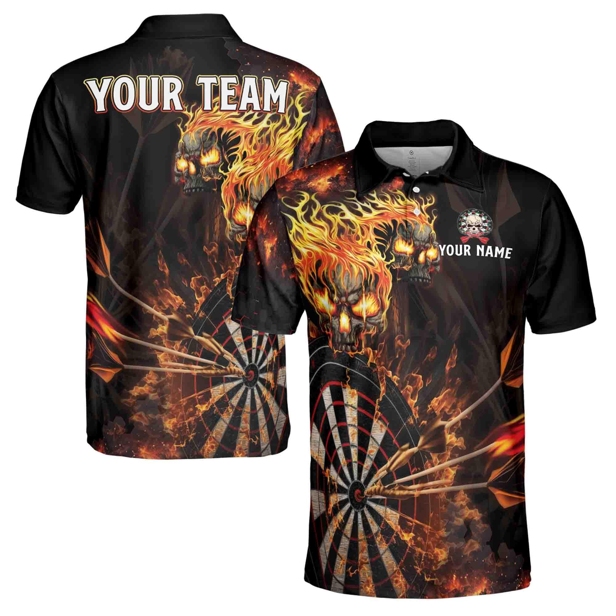 Personalized Darts Skull Flame Darts Team Men's Polo Shirt