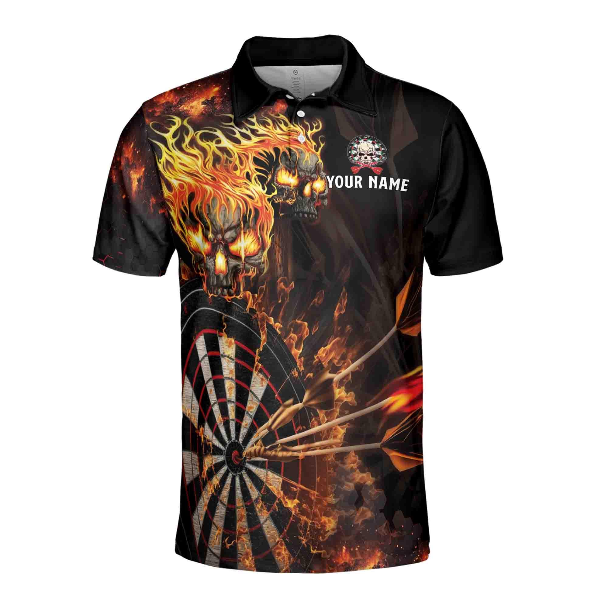 Alternative view of Personalized Darts Skull Flame Darts Team Men's Polo Shirt