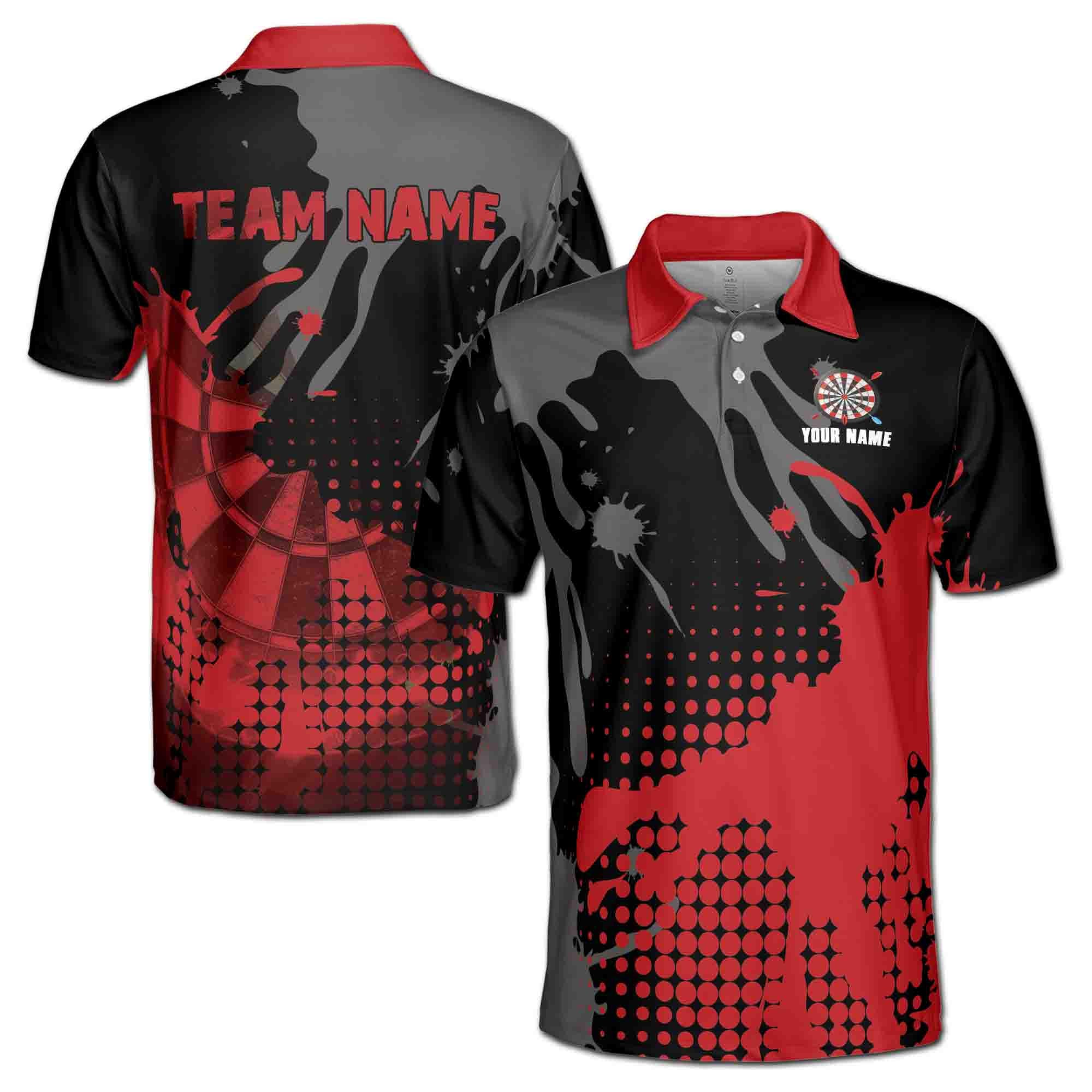 Personalized Darts Team Men's Polo Shirt, Red Paint Arrow Design